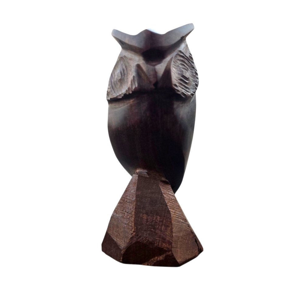 Handcrafted Iron Wood Owl Sculpture